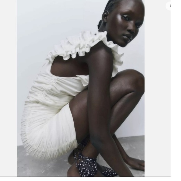 Zara bloggers favorite ruffle sleeve lined blend ruched lace up mini dress - Picture 3 of 16